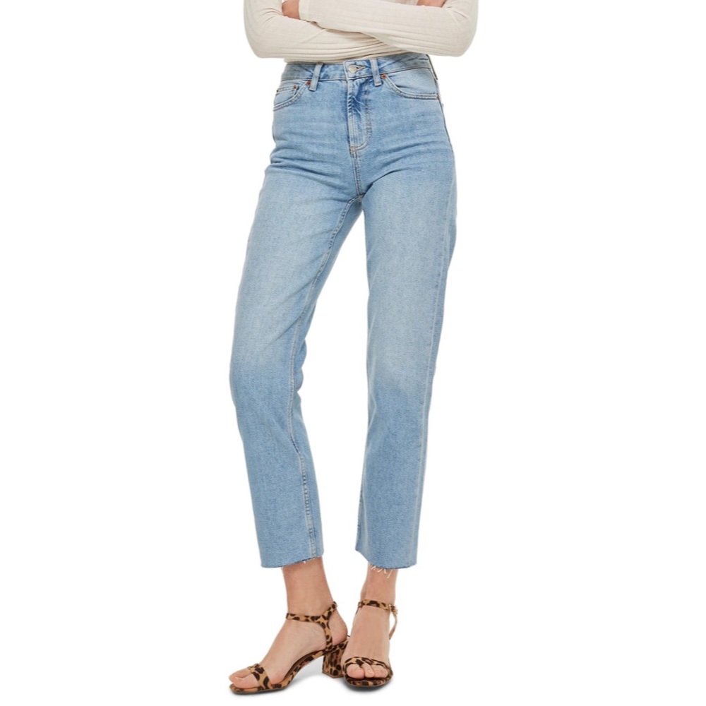 Topshop High Waist Raw Hem Straight Leg Jeans